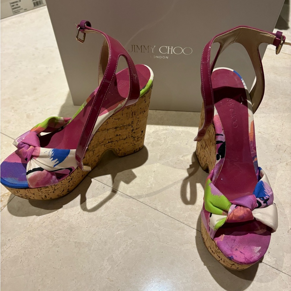 Jimmy Choo Pink and Multicolor Wedge Sandals